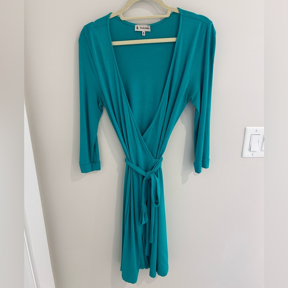 Green Ava & Aiden wrap dress.